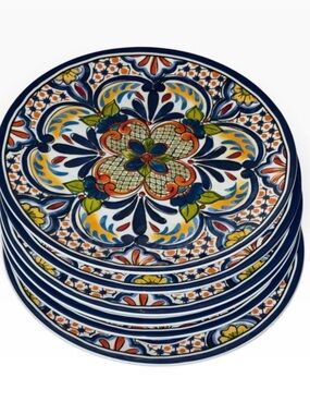 Artisan Palm Spanish Medallion 100% Melanine Dinner Plate 6pc Set Talavera Style